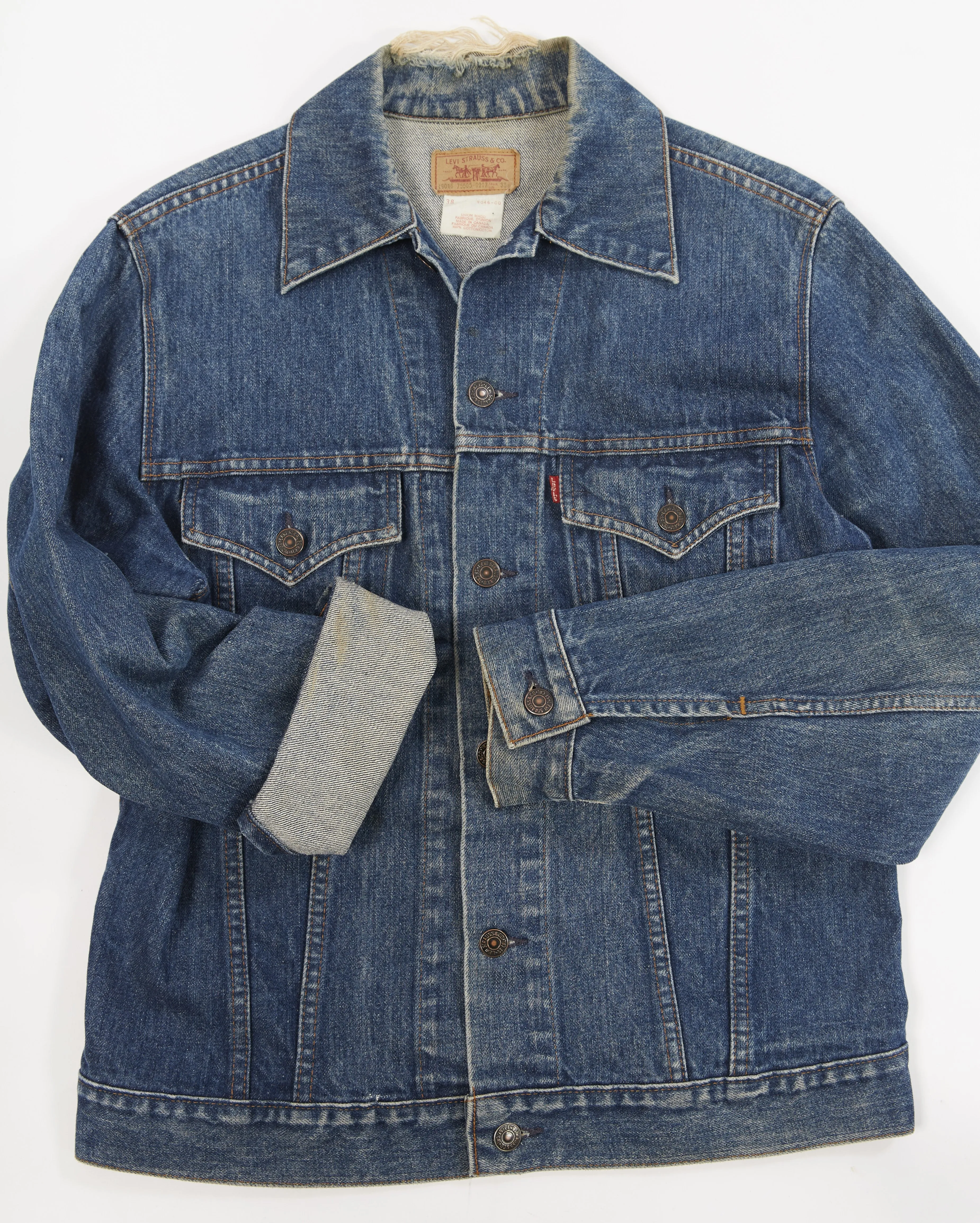 1980's Vintage Levi's Trucker Jacket| 75505-0217| Union Made| Medium Wash| Denim Jean Jacket| 2 pockets| Levi Strauss & co. (Men's 38)