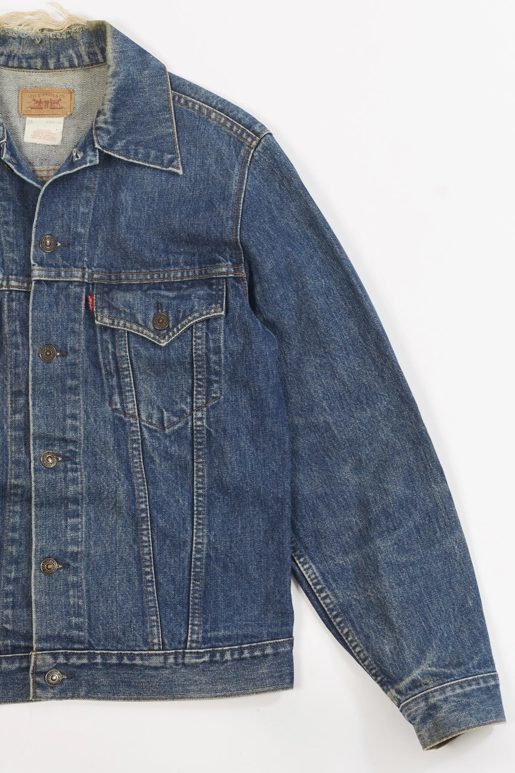 1980's Vintage Levi's Trucker Jacket| 75505-0217| Union Made| Medium Wash| Denim Jean Jacket| 2 pockets| Levi Strauss & co. (Men's 38)