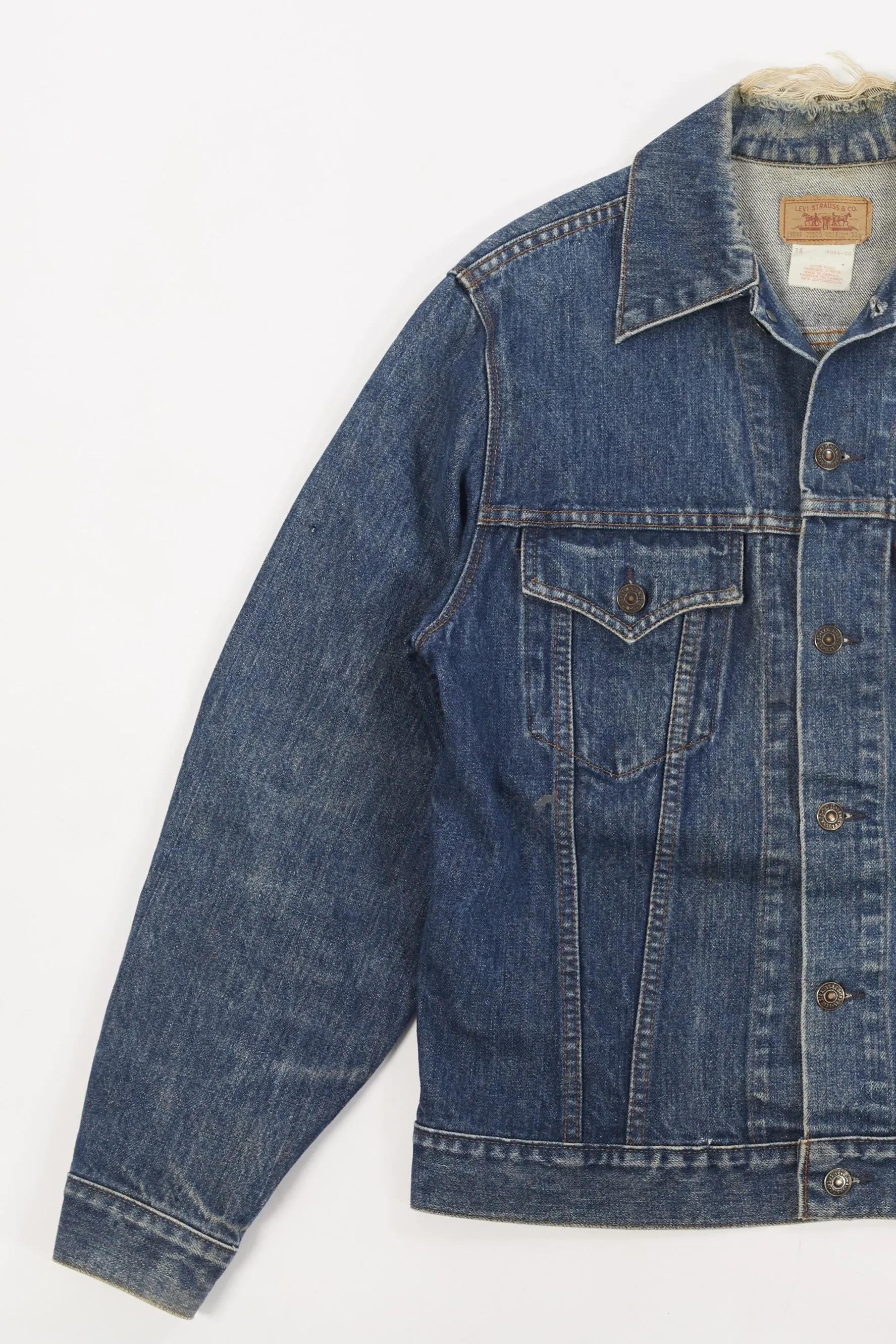 1980's Vintage Levi's Trucker Jacket| 75505-0217| Union Made| Medium Wash| Denim Jean Jacket| 2 pockets| Levi Strauss & co. (Men's 38)