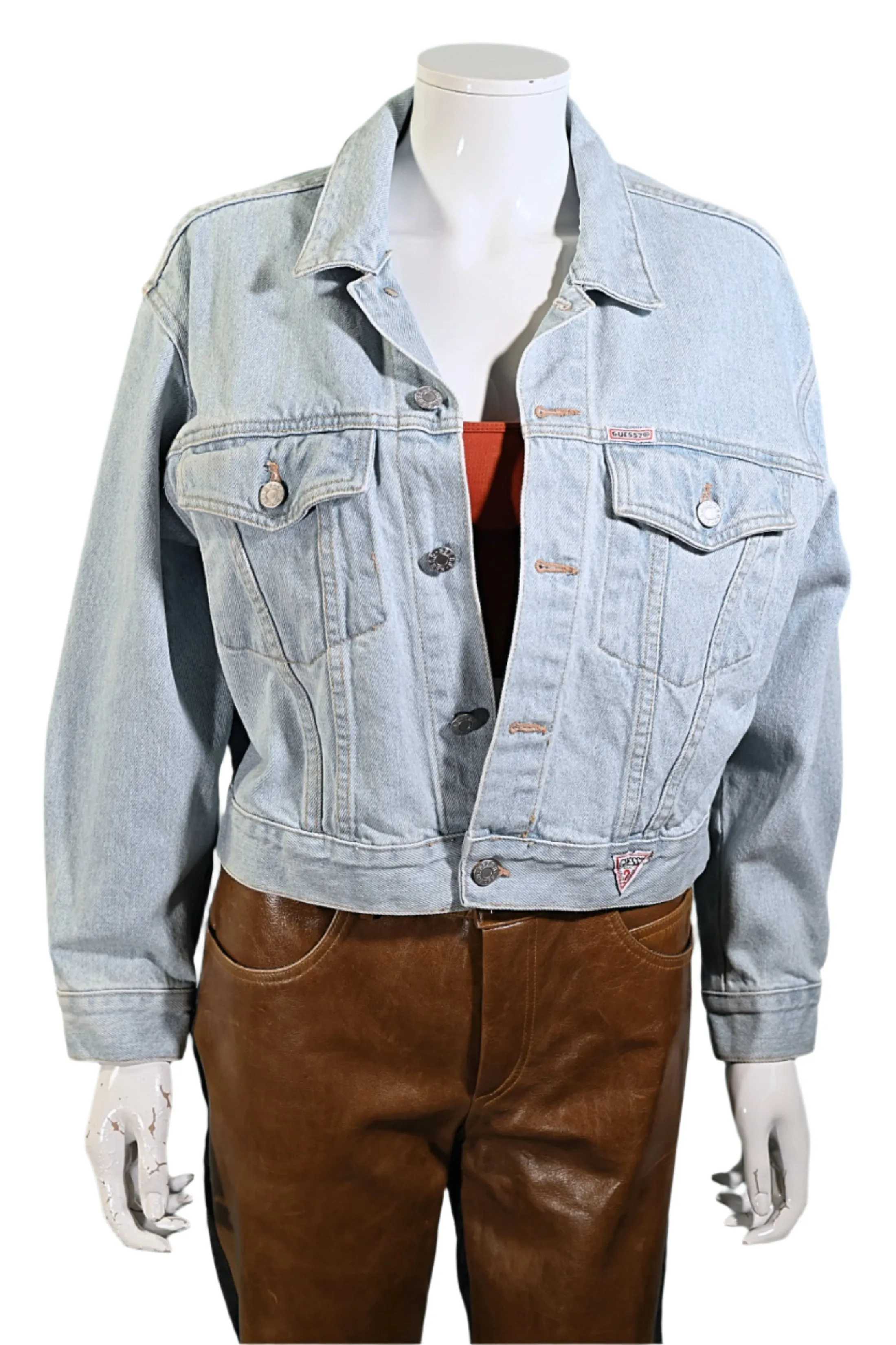 80s Guess Cropped Light Acid Washed Denim Jacket, Georges Marciano S
