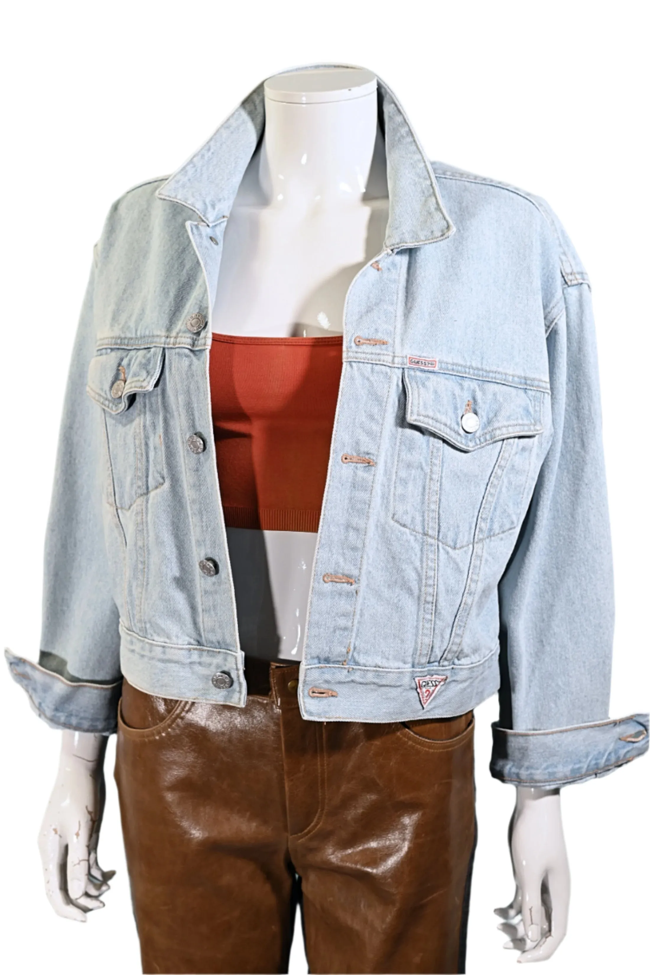 80s Guess Cropped Light Acid Washed Denim Jacket, Georges Marciano S