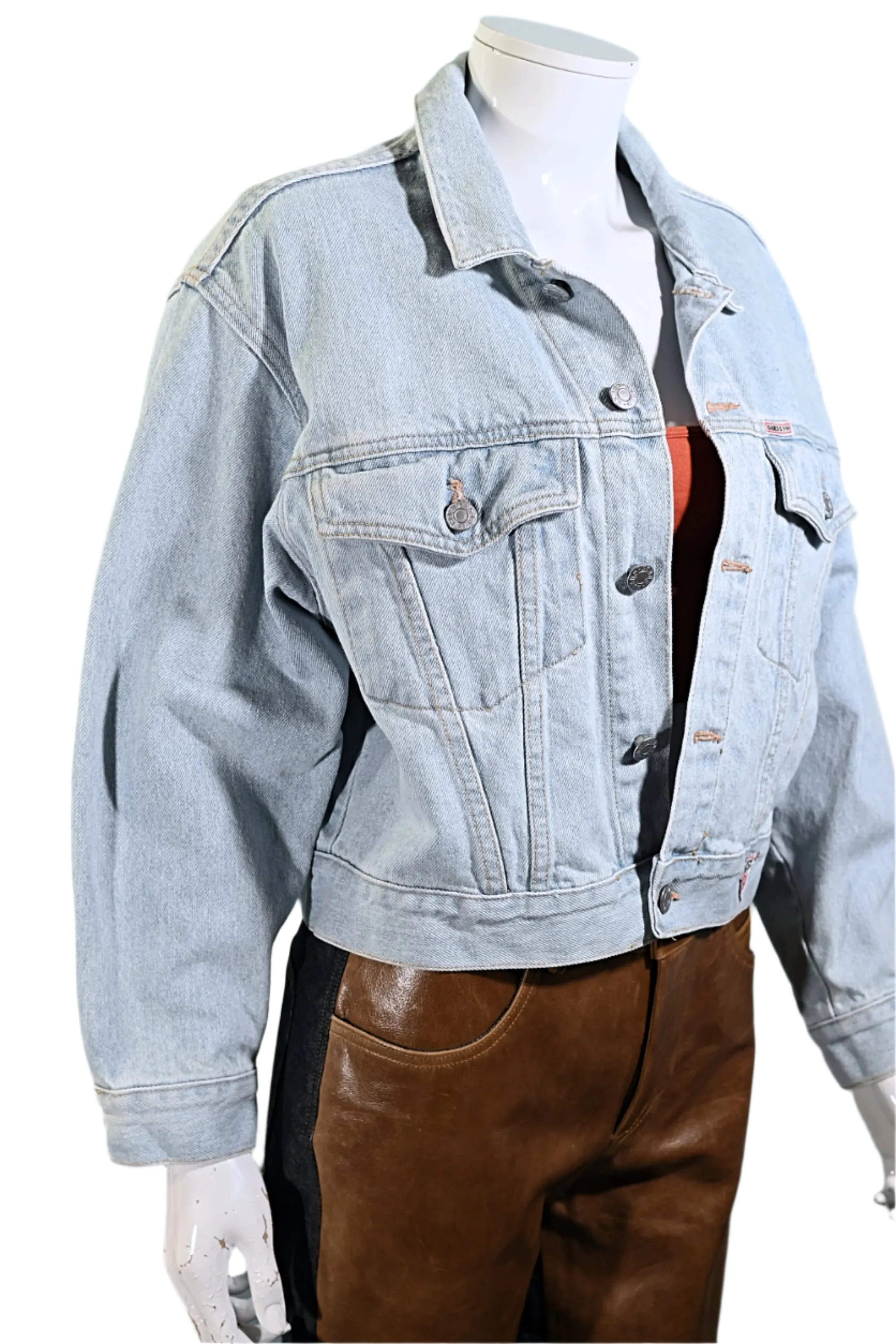 80s Guess Cropped Light Acid Washed Denim Jacket, Georges Marciano S