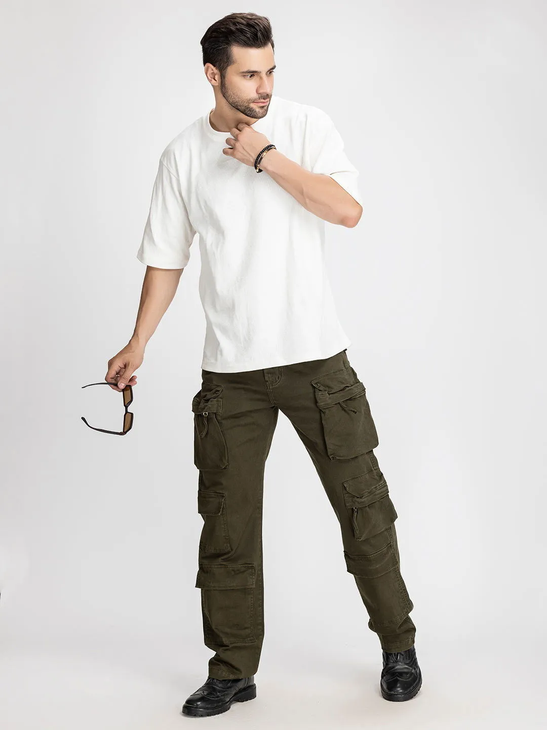 Baggy Utility Pants-10 pockets Dark green