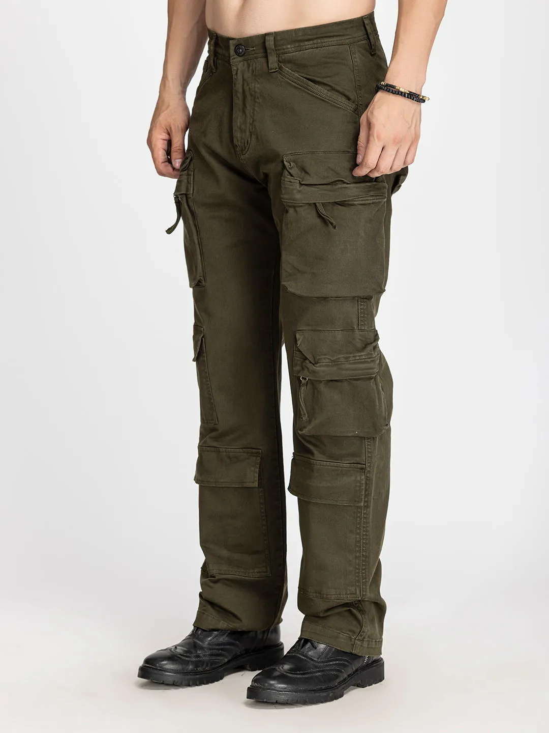 Baggy Utility Pants-10 pockets Dark green