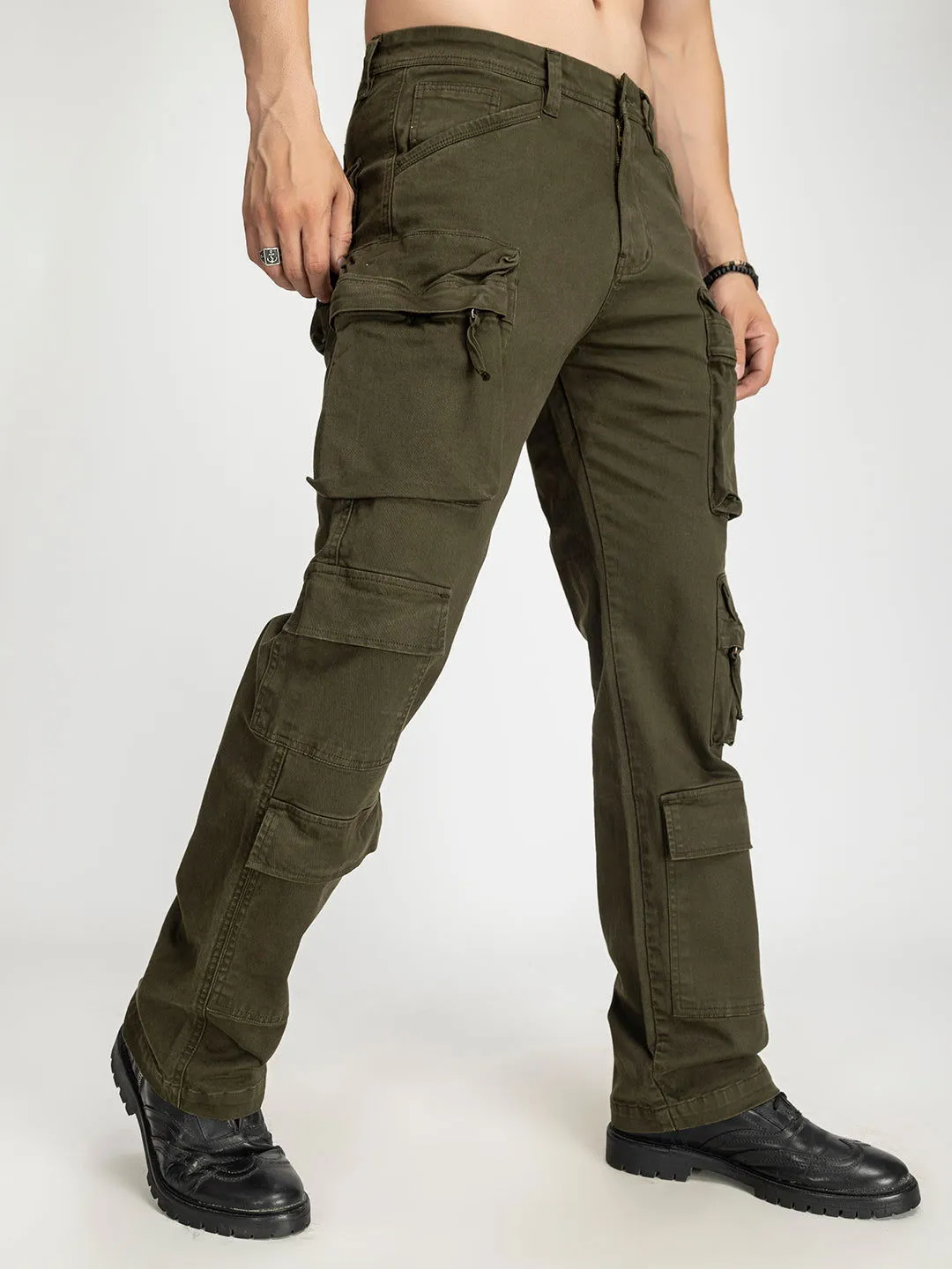 Baggy Utility Pants-10 pockets Dark green