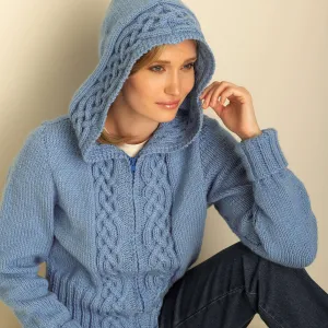 Bernat Cozy Cable Hooded Knit Cardigan