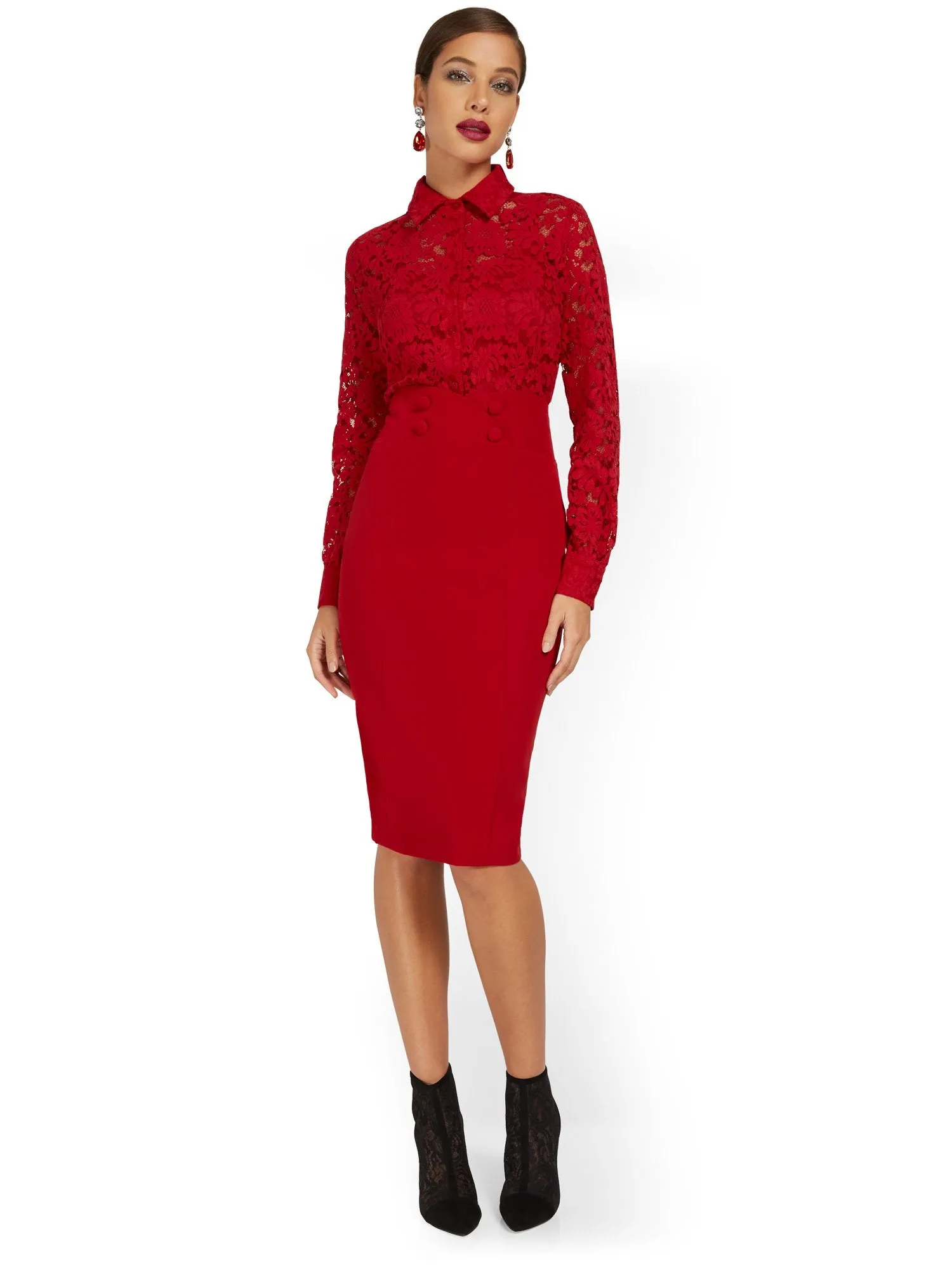 Button-Front Pencil Skirt