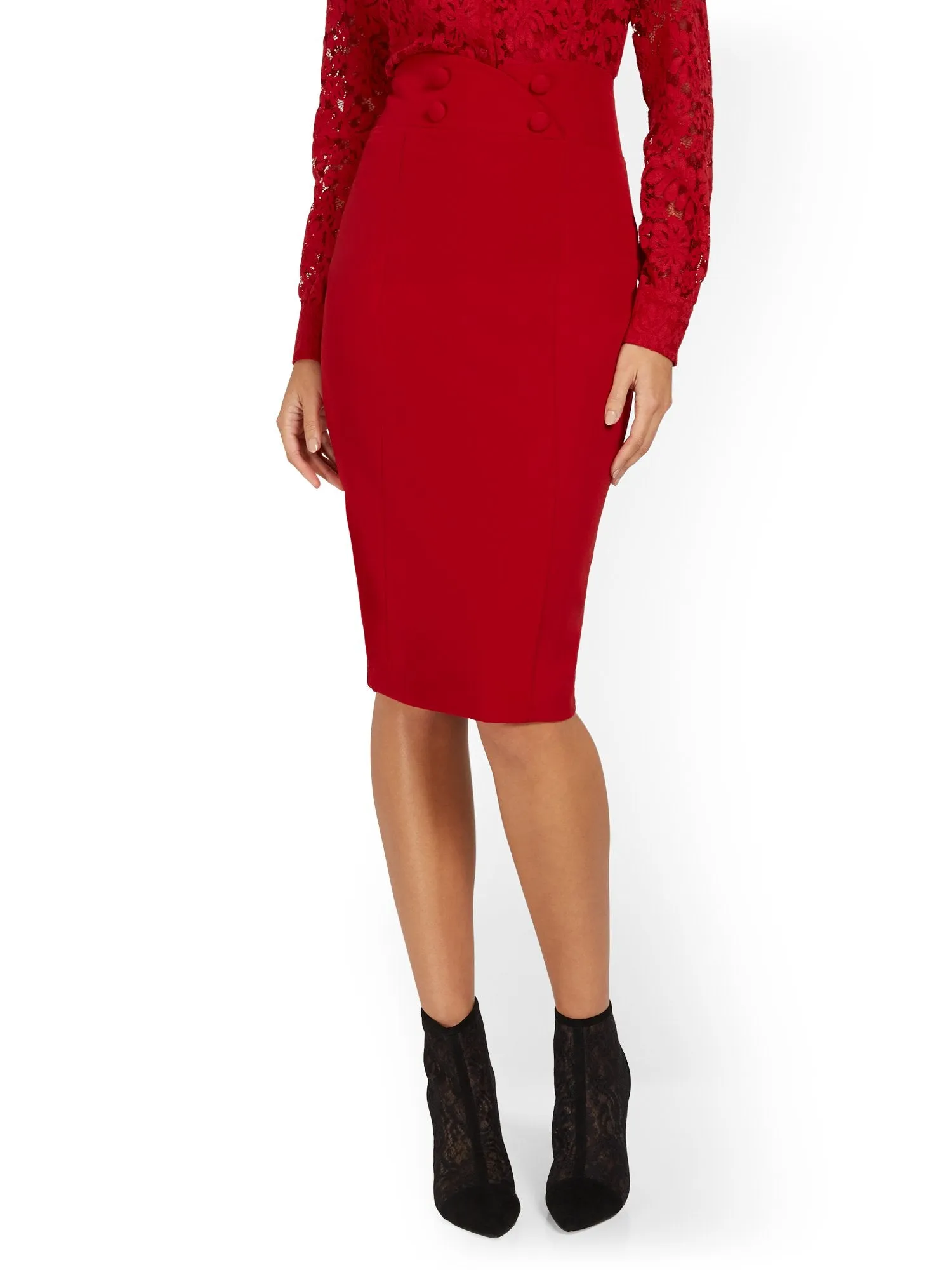 Button-Front Pencil Skirt