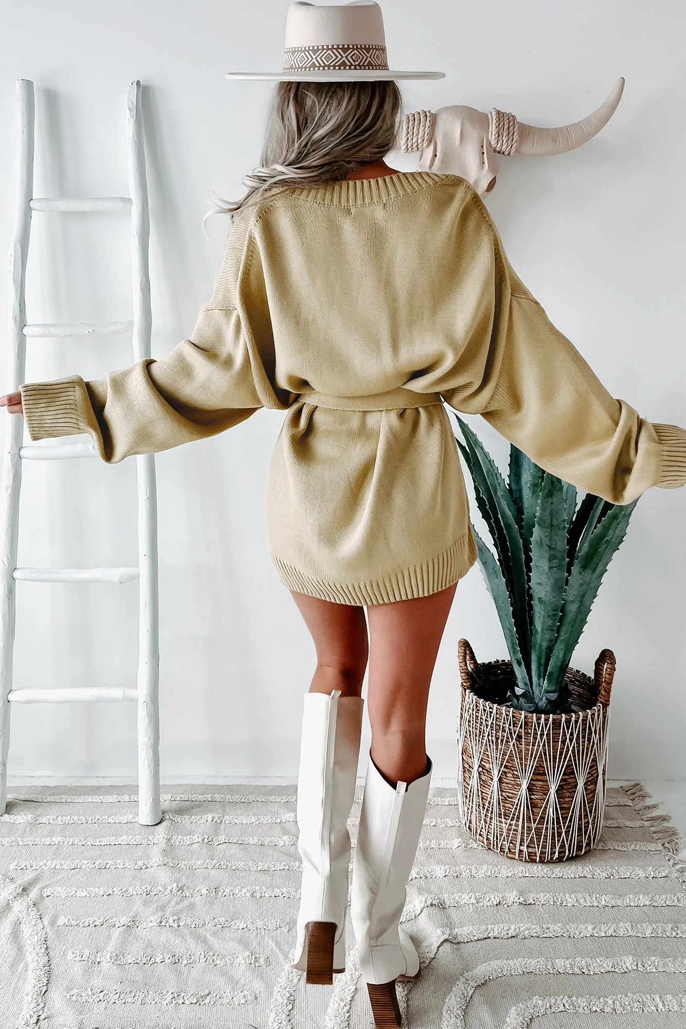 Campus Cozy Oversized Tie-Waist Cardigan (Dijon)