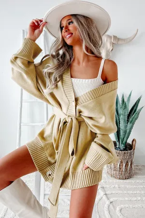 Campus Cozy Oversized Tie-Waist Cardigan (Dijon)