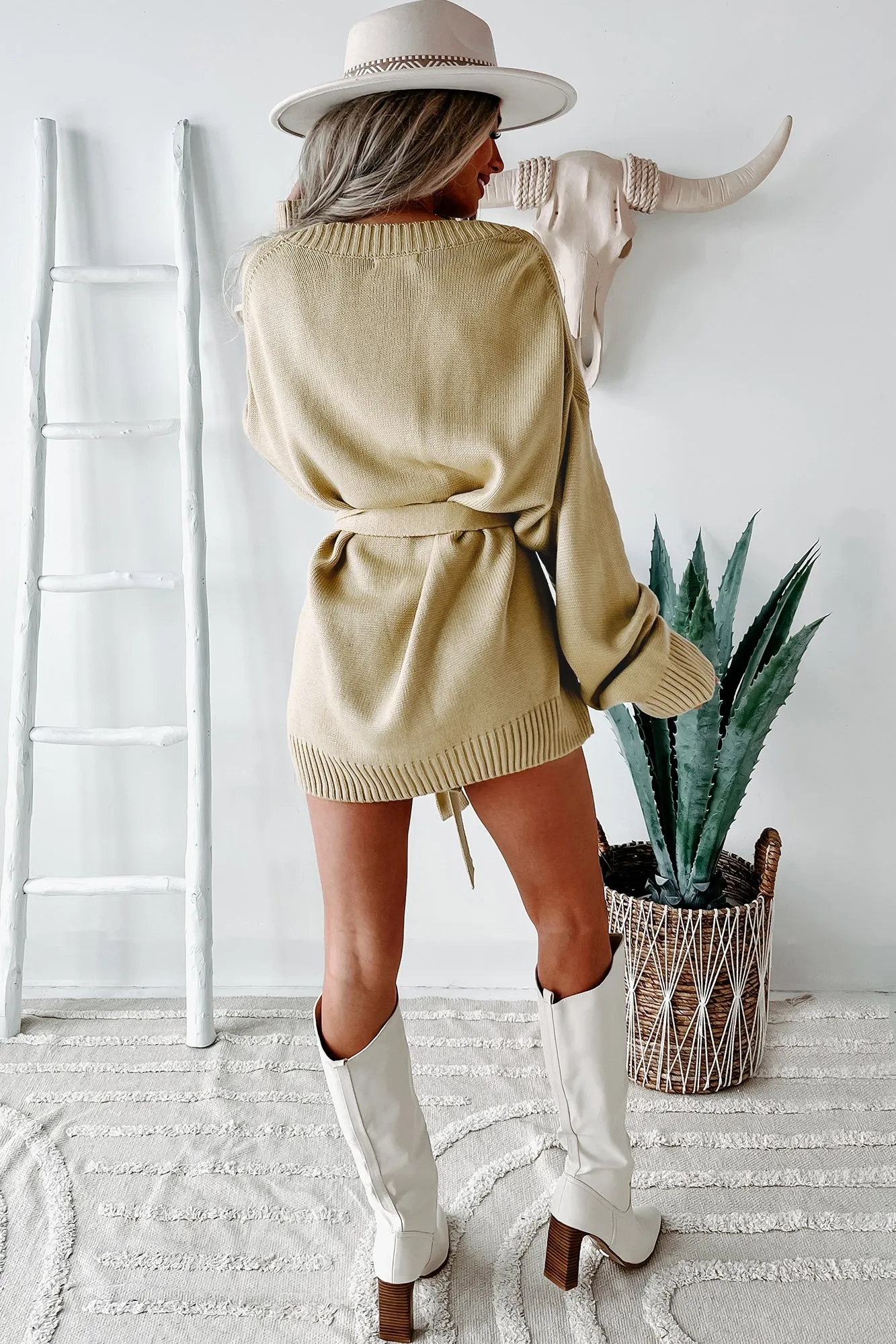 Campus Cozy Oversized Tie-Waist Cardigan (Dijon)
