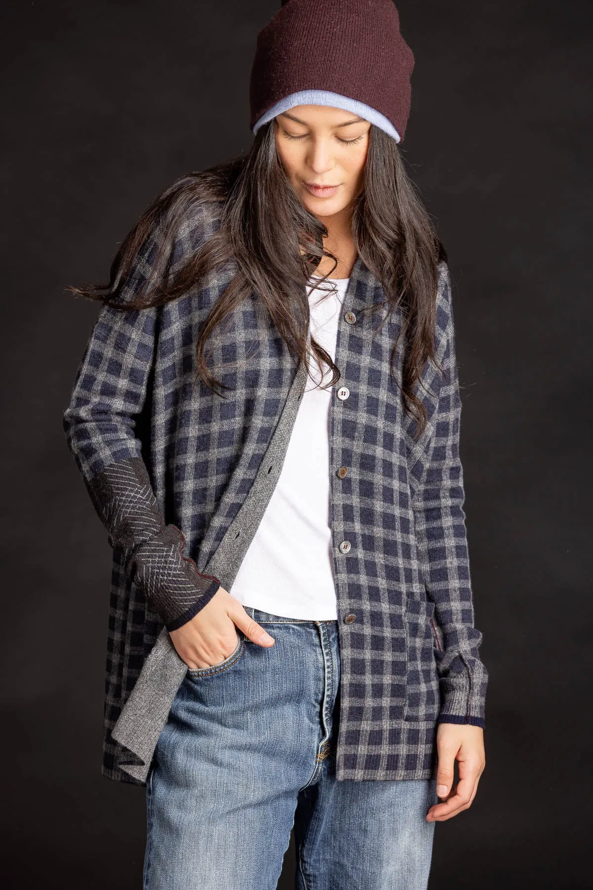 Cashmere Plaid Shirt - Navy/Thunder