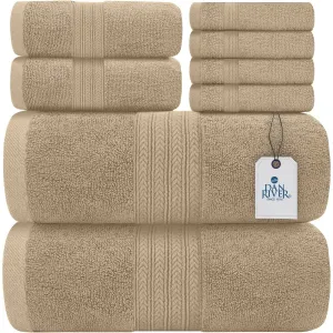 DAN RIVER 100% Cotton Bathroom Towel Set|2 Oversized Bath Towels 30x52| 2 Hand Towels 16x28| 4 Wash Cloths 12x12| Ideal for Home Hotel and Spa| Ultra Soft|Absorbent| Tan Towel Set|600 GSM| 8 Pc
