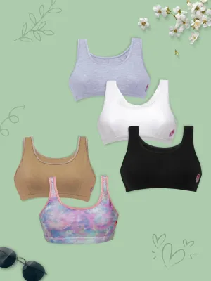 Double-Layer Broad Strap Cotton Sports Bra | Supportive & Non-Padded Beginner Bra | Printed & Solid