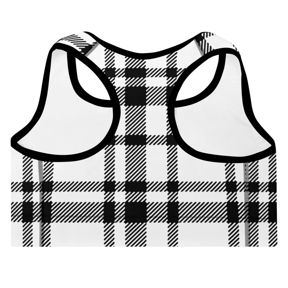 ELEVATED ESSENTIALS, THE PERFECT PADDED SPORTS BRA WHITE CHECKS
