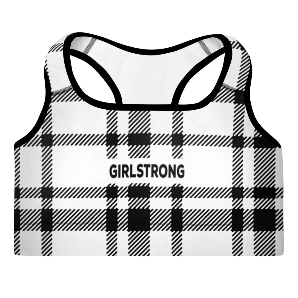 ELEVATED ESSENTIALS, THE PERFECT PADDED SPORTS BRA WHITE CHECKS