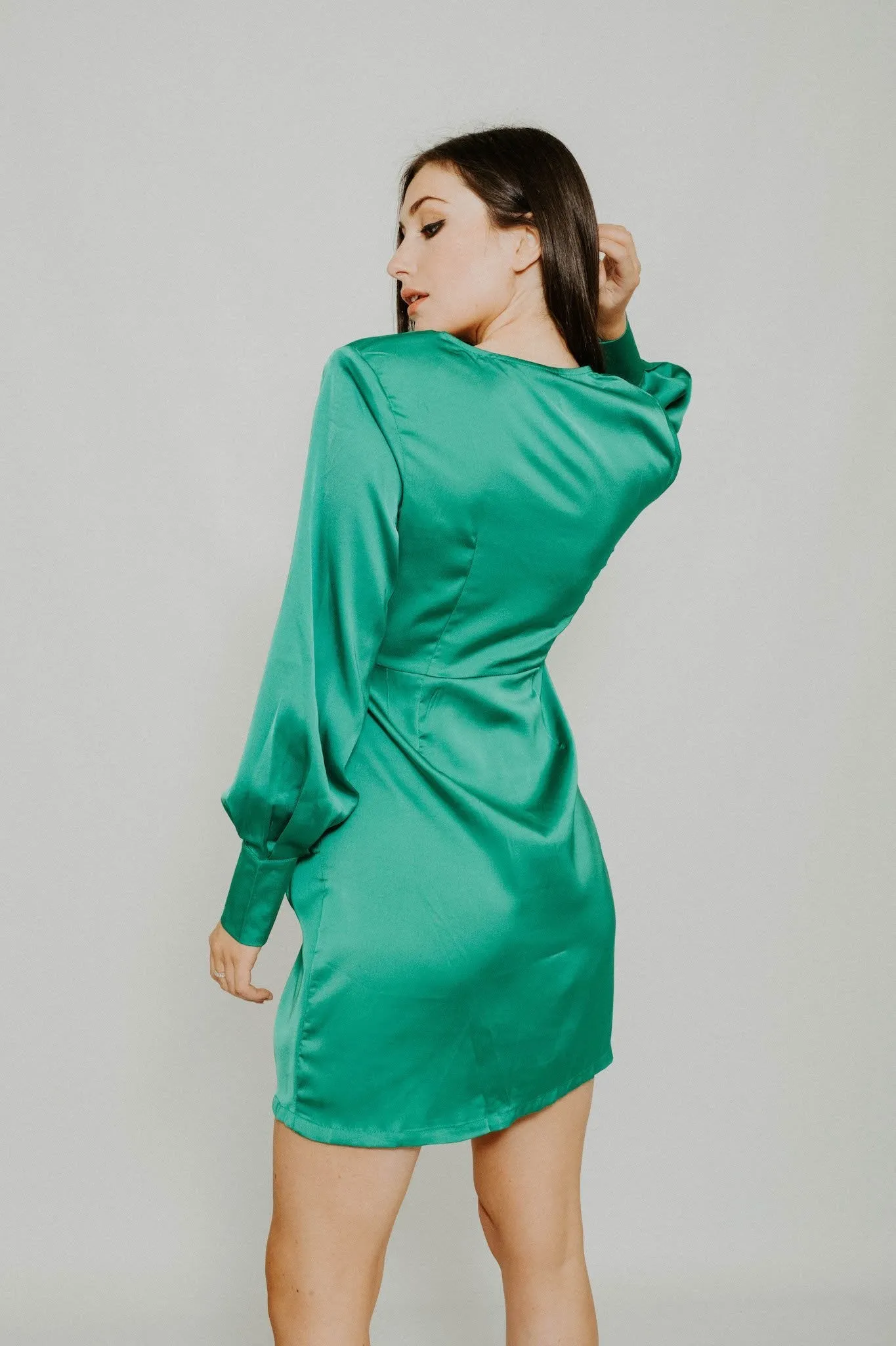 Elsa Satin Wrap Dress In Green