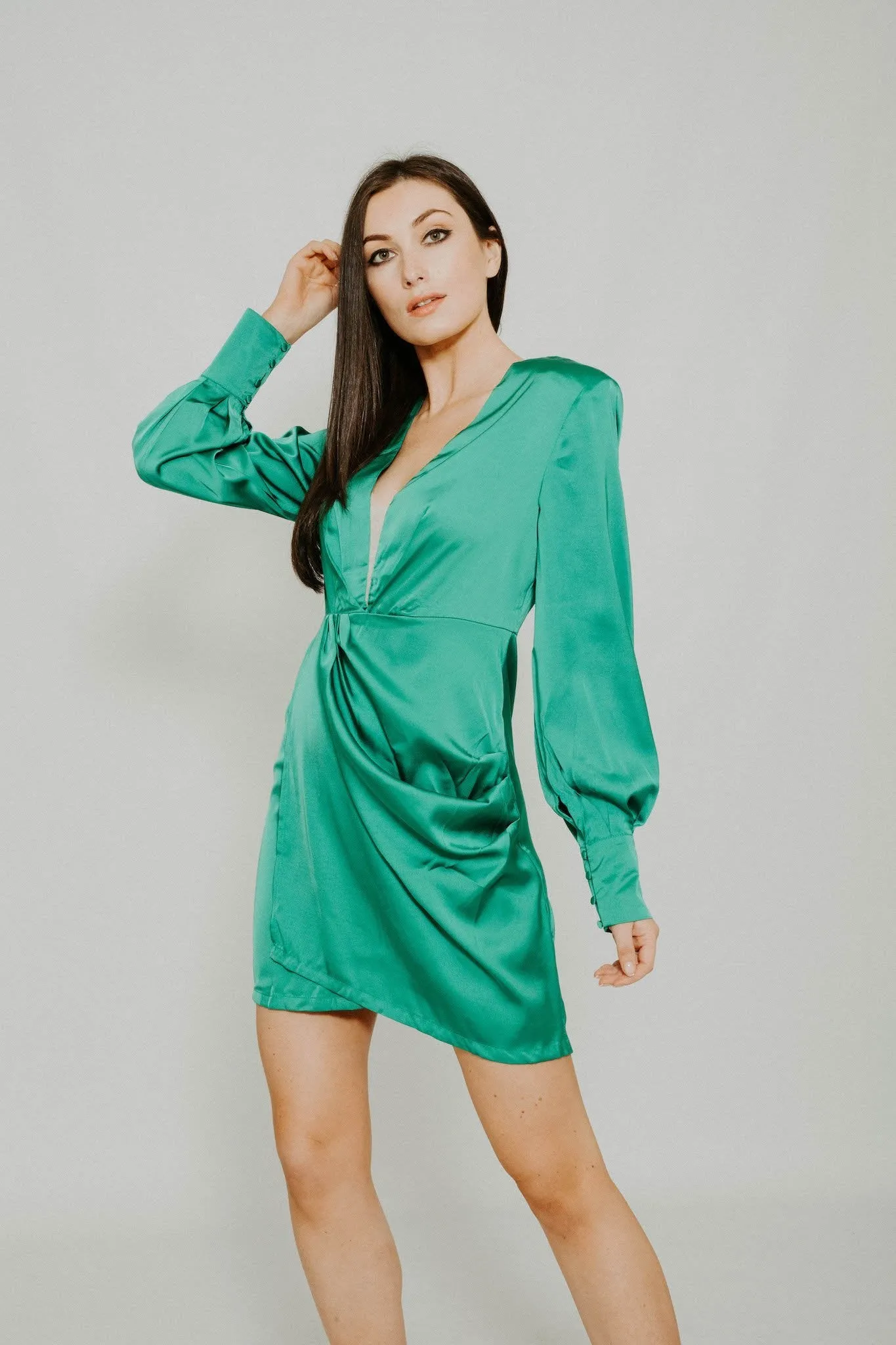 Elsa Satin Wrap Dress In Green