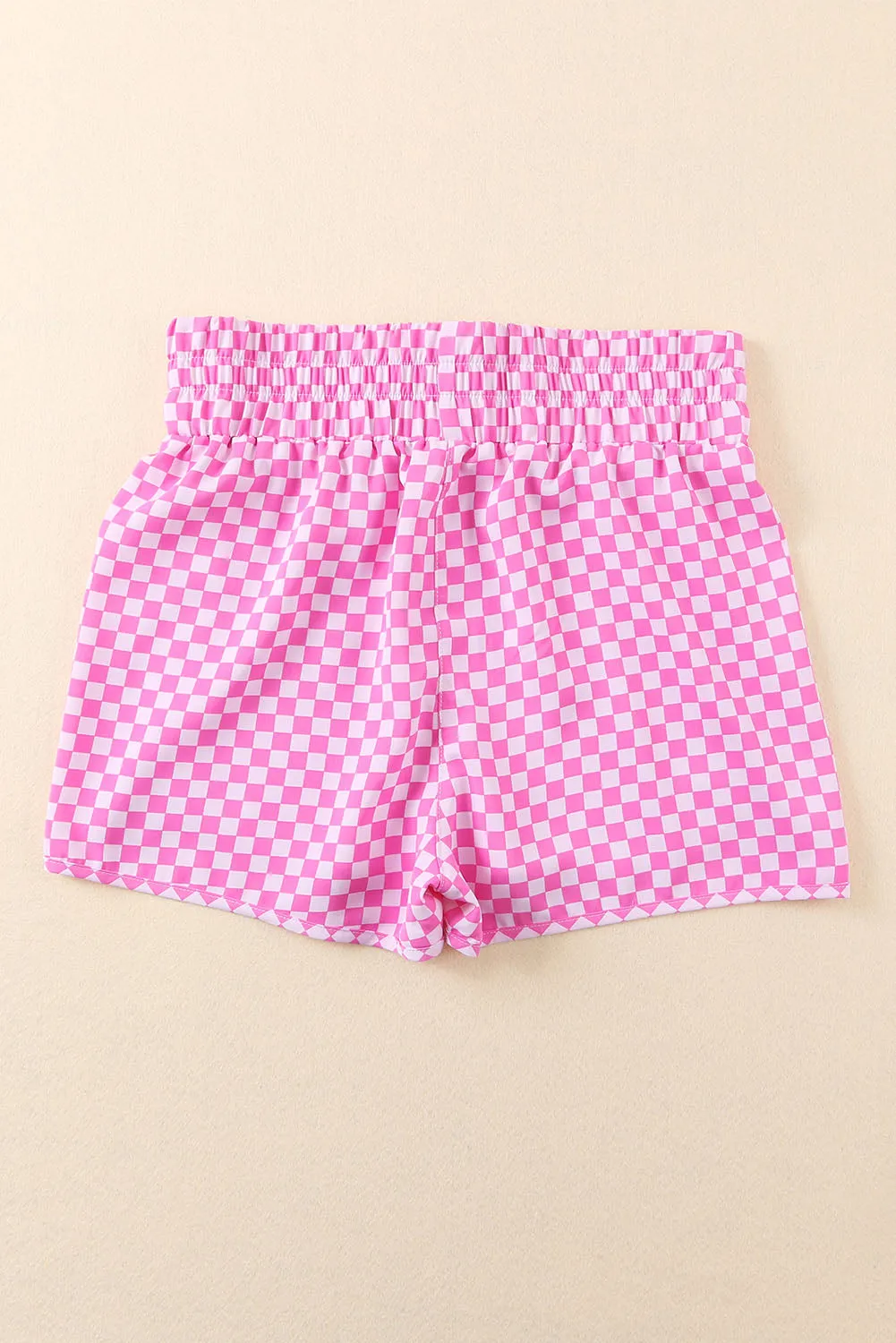 High Rise Elastic Waist Checkered Casual Shorts