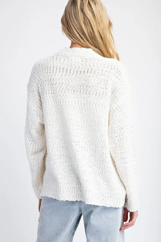 Hillary Long Sleeve Accent Button Down Cardigan White