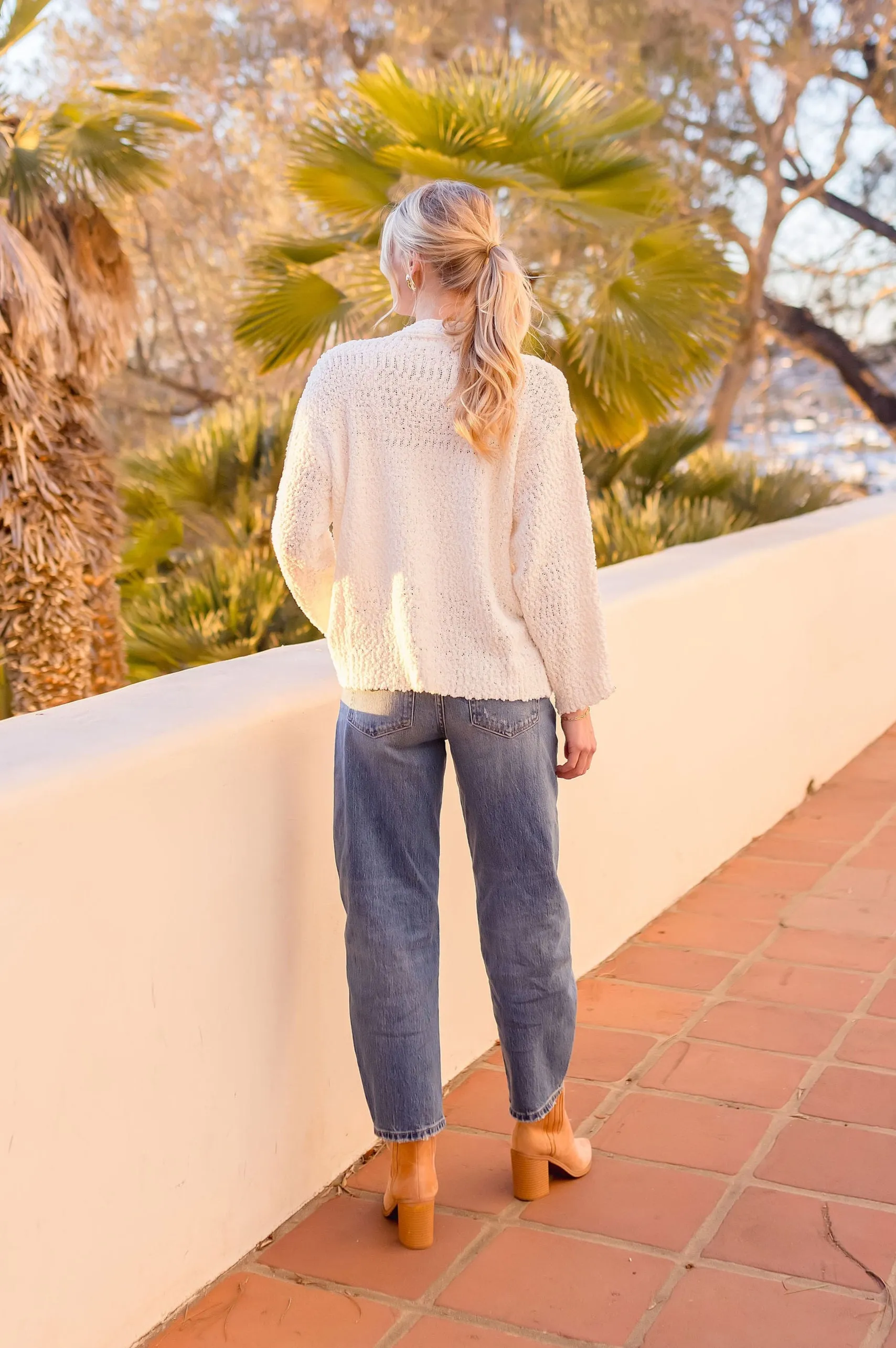 Hillary Long Sleeve Accent Button Down Cardigan White