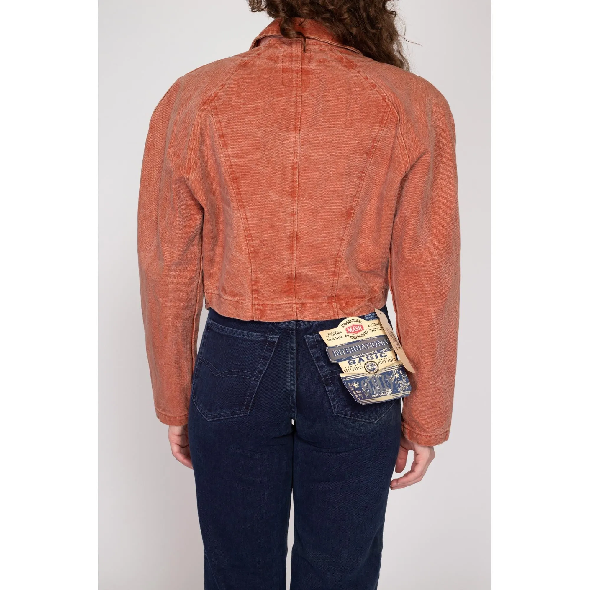 Large 80s Burnt Orange Denim Moto Jacket