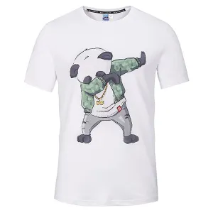 Mens Breathable Casual Tee Top 3D Panda Printed Round Neck Short Sleeve T-shirt