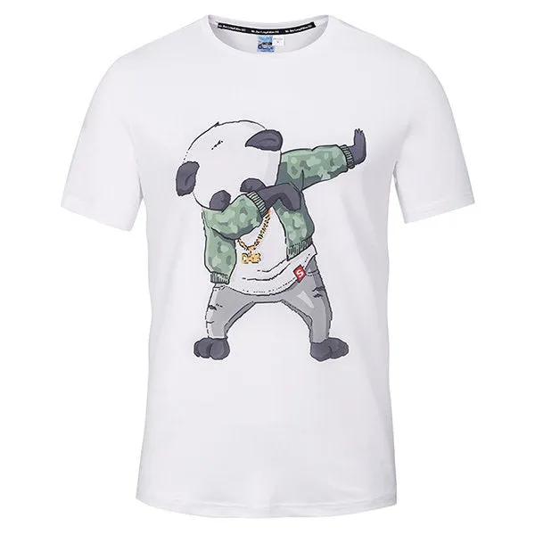 Mens Breathable Casual Tee Top 3D Panda Printed Round Neck Short Sleeve T-shirt