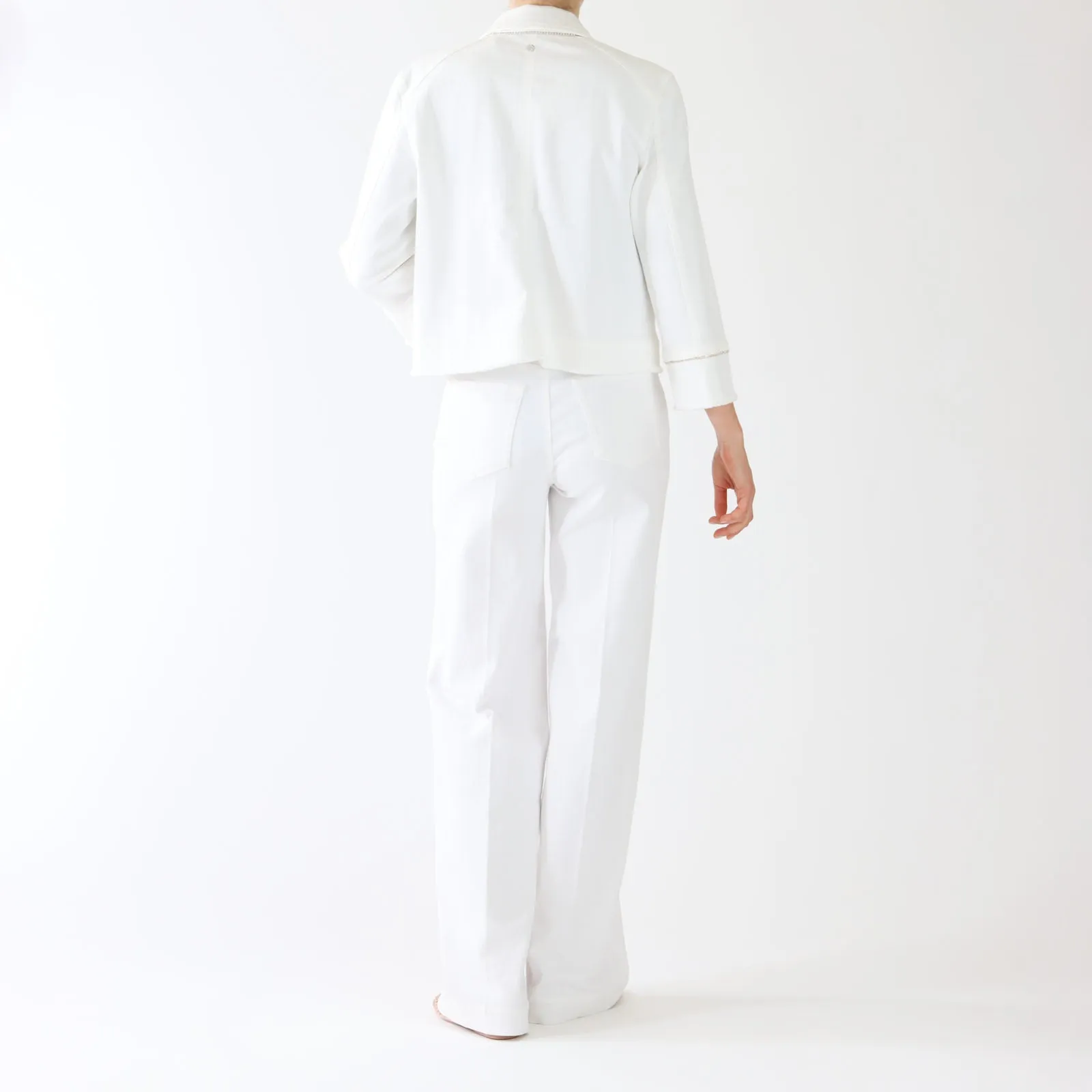 Off White Denim Jacket With Beaded Cuffs