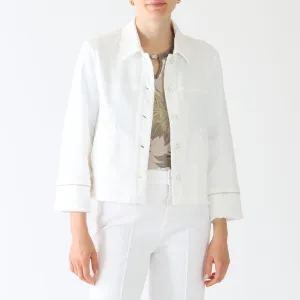 Off White Denim Jacket With Beaded Cuffs