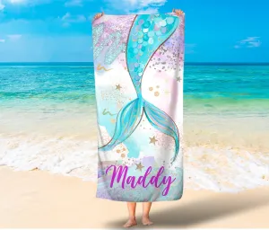 Personalized Mermaid Tail Towel, Kids Beach Towel, Girls Beach Towels, Girls Mermaid Tail Bath Towels, Magical Mermaid Girls Towels