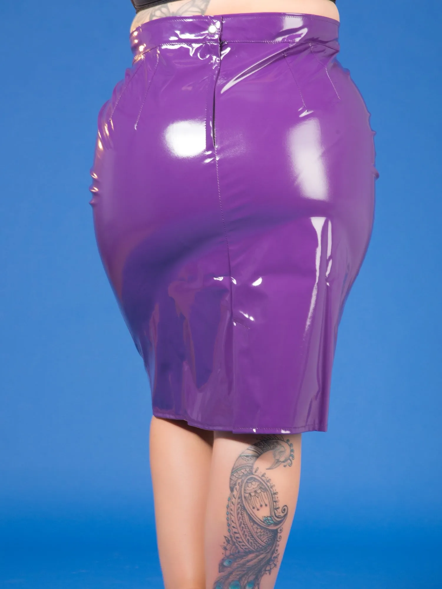 Plus Size  PVC Monroe Pencil Skirt in Purple