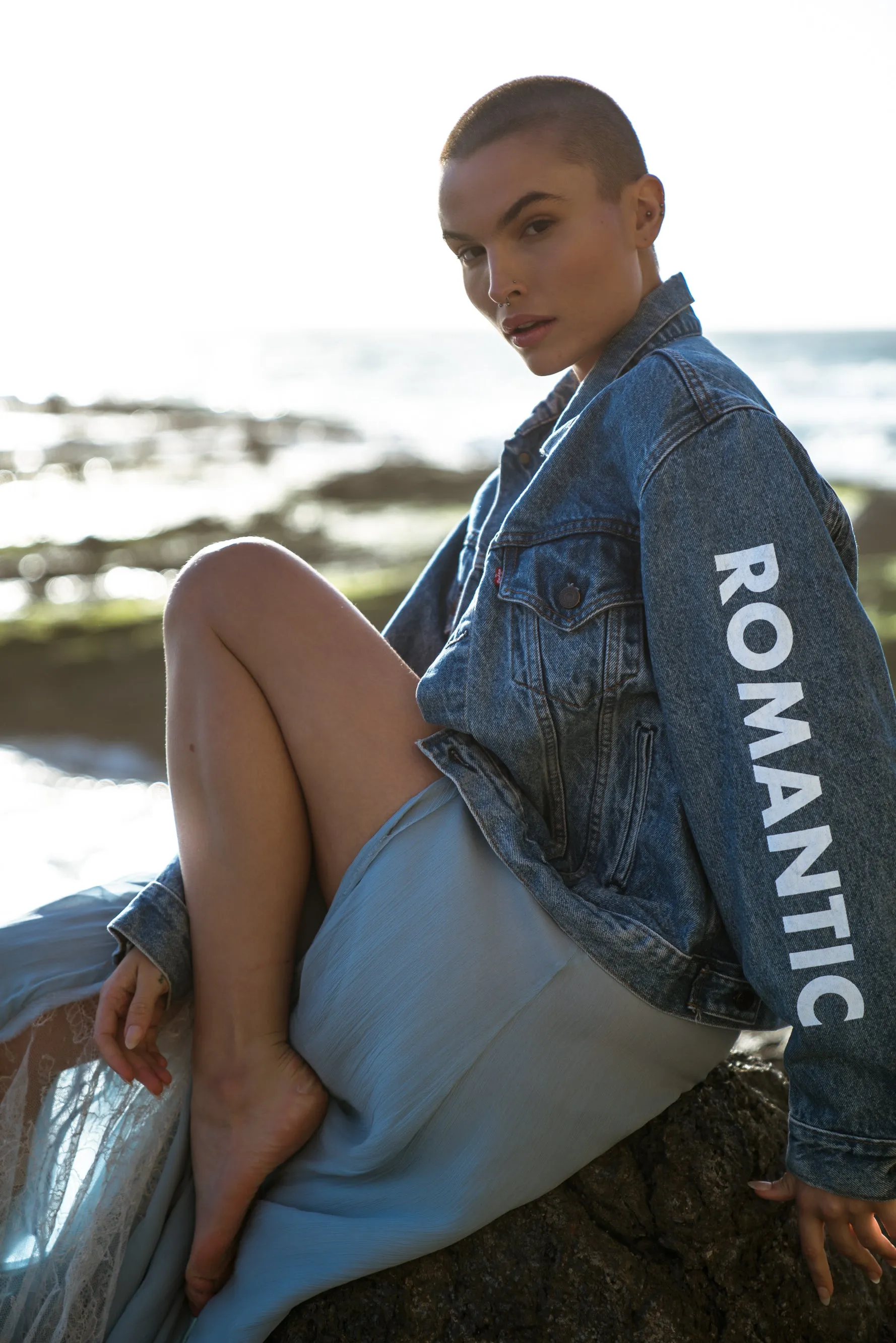 "LuLu" 'Hopeless Romantic' printed Vintage Denim Jacket