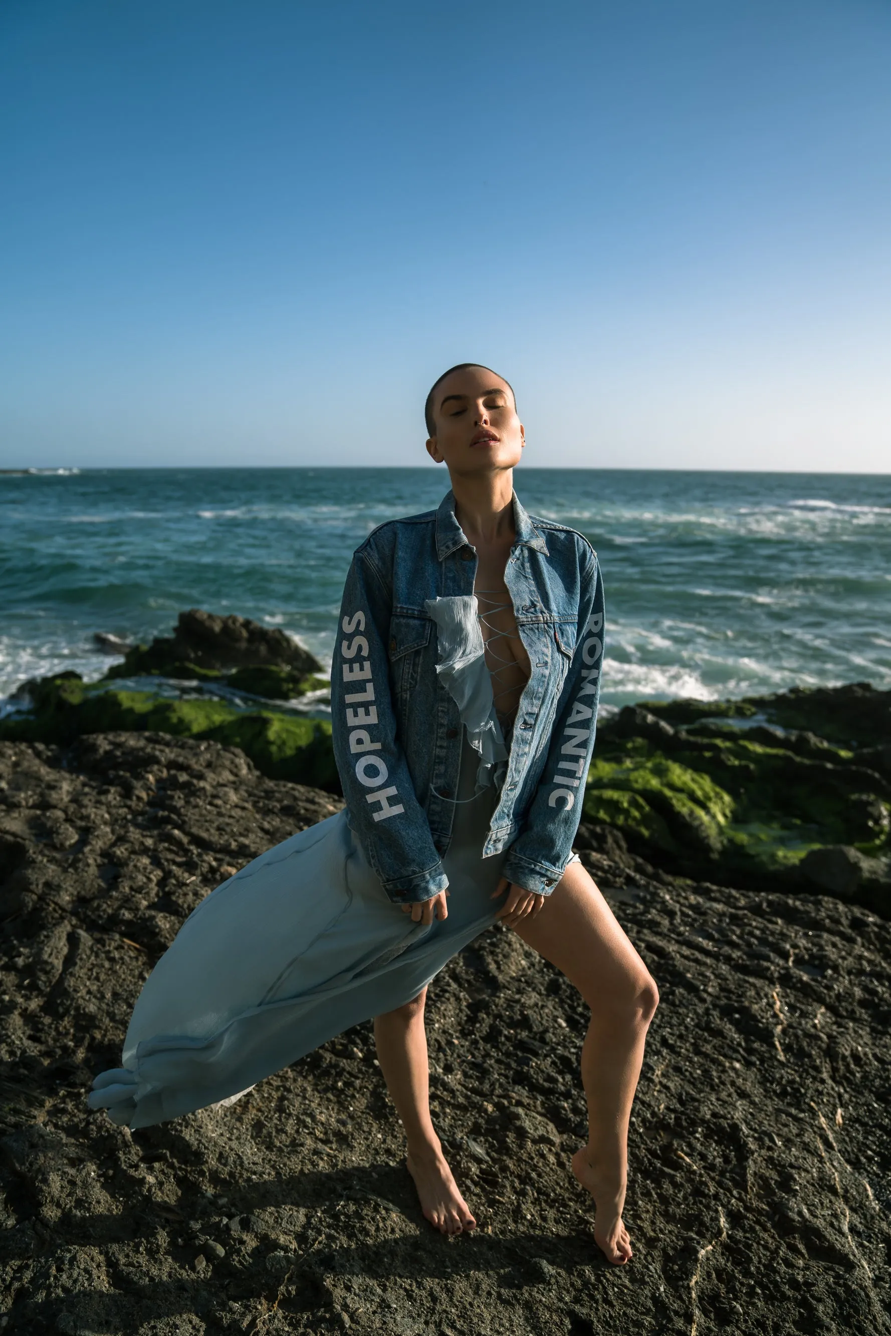 "LuLu" 'Hopeless Romantic' printed Vintage Denim Jacket
