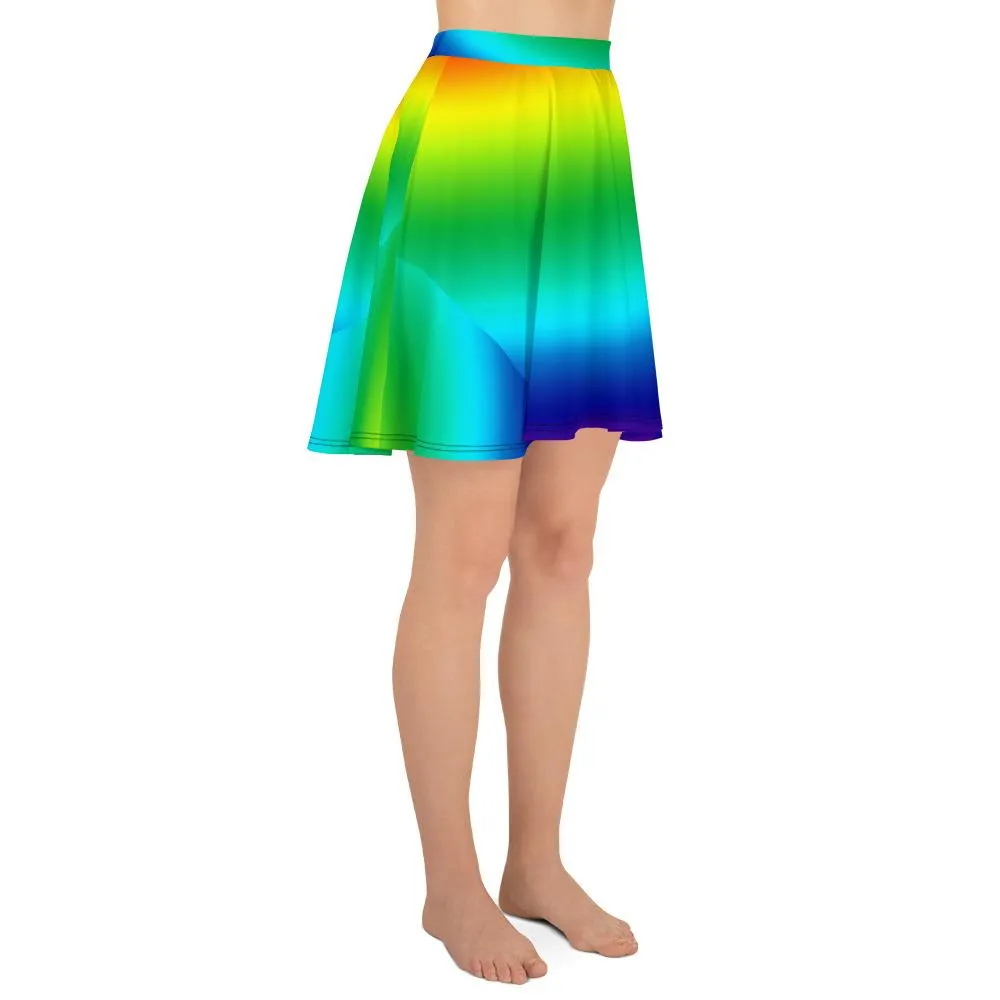 Rainbow Women's Skater Skirt, Bright Horizontal Rainbow Ombre Skater Skirt- Made in USA/EU