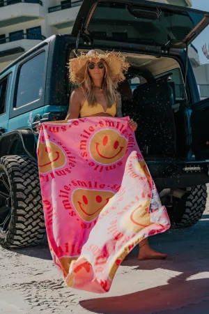 Red Flower Happy Face Quick Dry Beach Towels