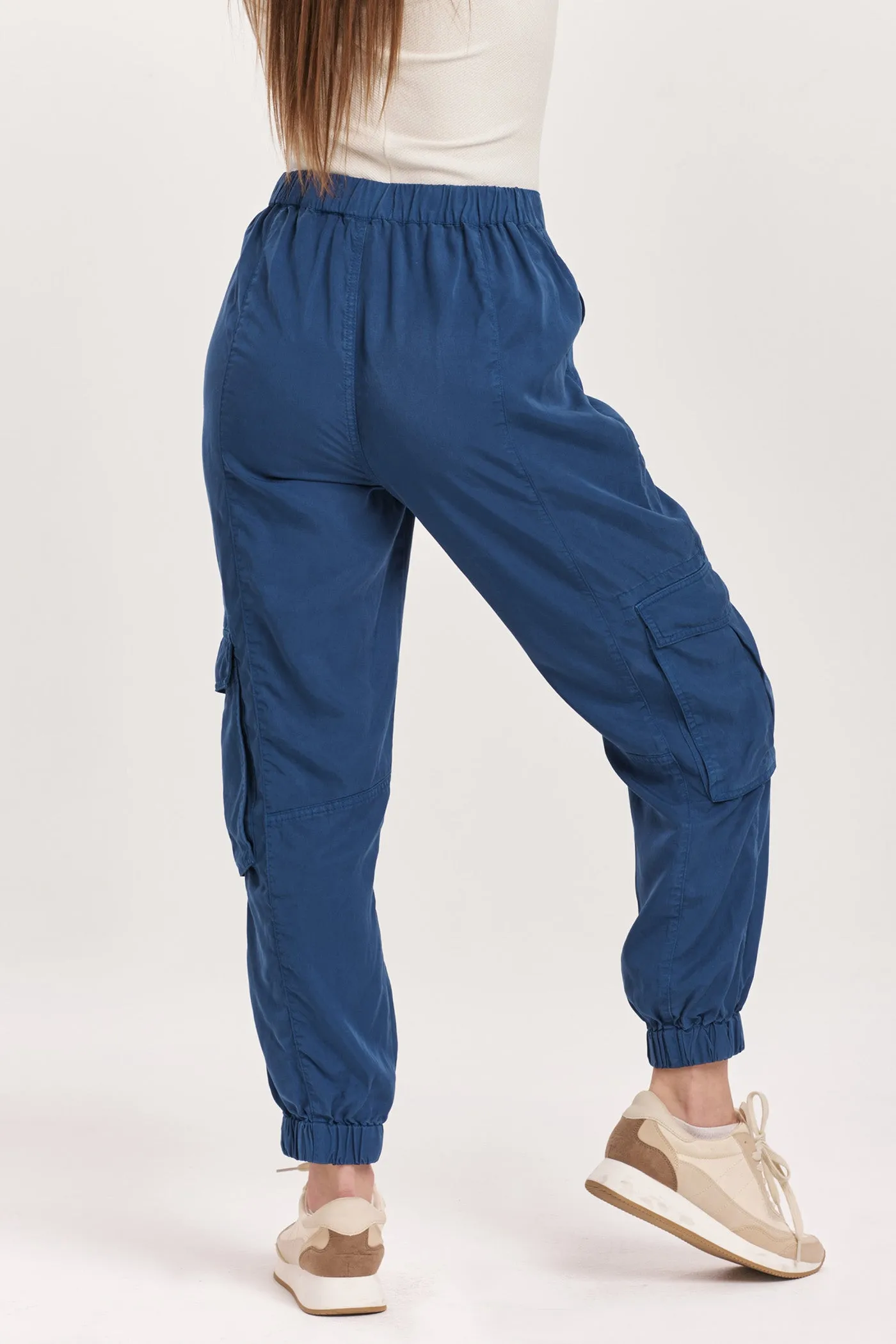 SANDY SUPER HIGH RISE ANKLE TROUSER PANTS BLUEBERRY