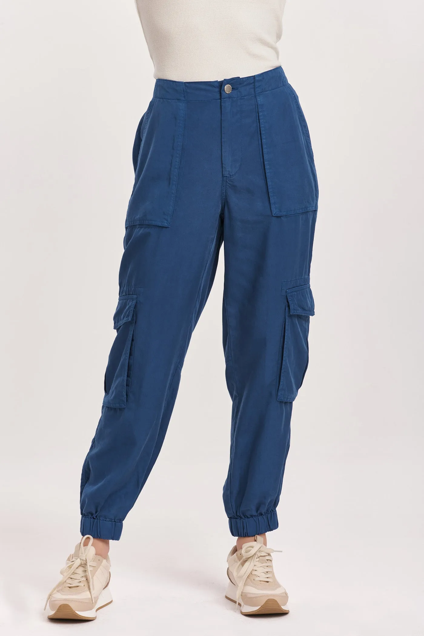 SANDY SUPER HIGH RISE ANKLE TROUSER PANTS BLUEBERRY