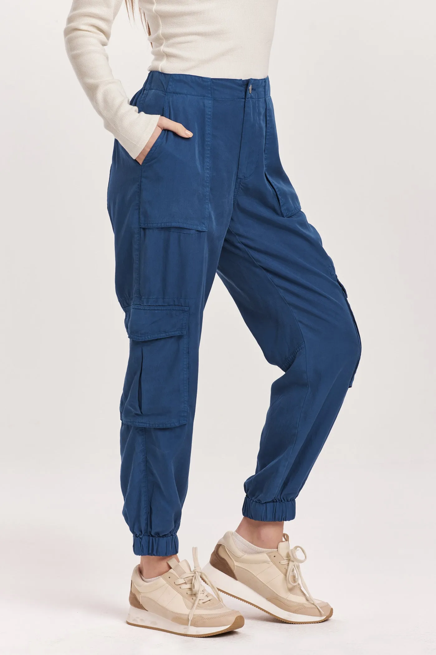 SANDY SUPER HIGH RISE ANKLE TROUSER PANTS BLUEBERRY