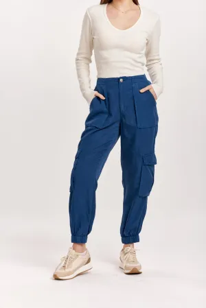 SANDY SUPER HIGH RISE ANKLE TROUSER PANTS BLUEBERRY