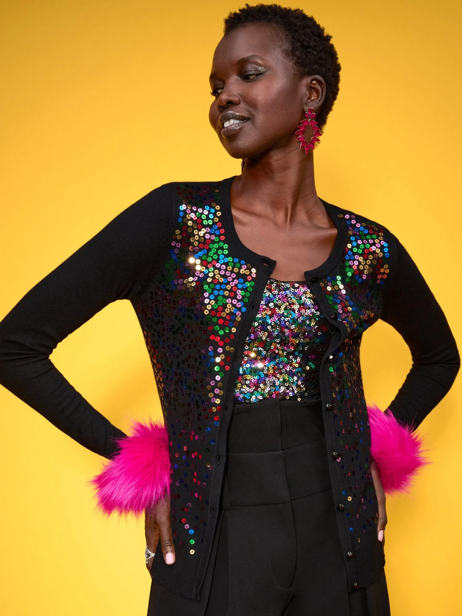 Sequin Button-Front Cardigan