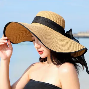 Summer Large Brim Straw Hat Floppy Wide Brim Sun Cap Bowknot Beach Foldable Hats New Hats for Women
