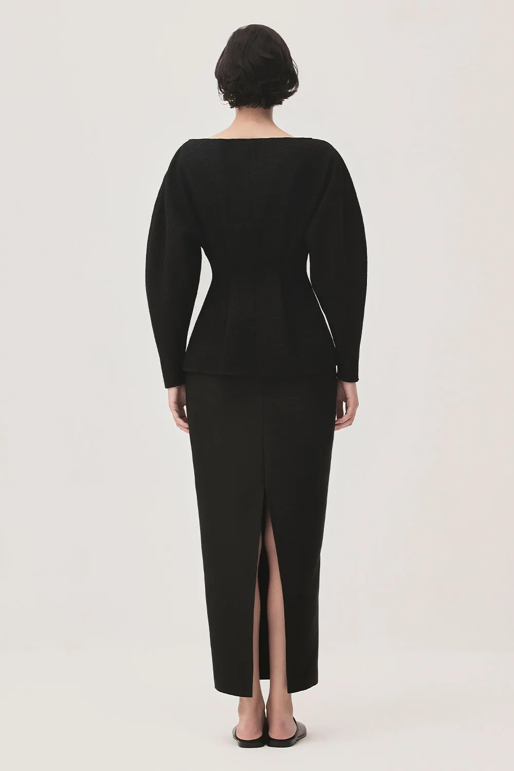 Thanh An Pegged Back Slit Taffeta Midi Skirt