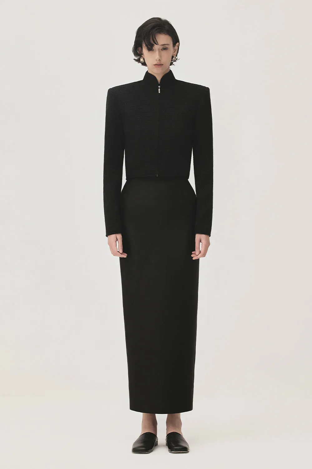 Thanh An Pegged Back Slit Taffeta Midi Skirt