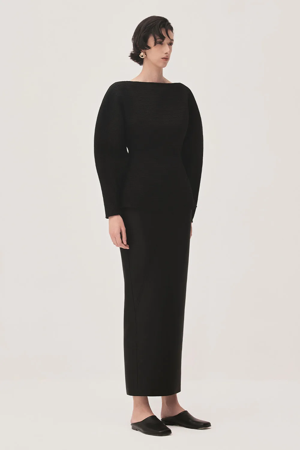 Thanh An Pegged Back Slit Taffeta Midi Skirt