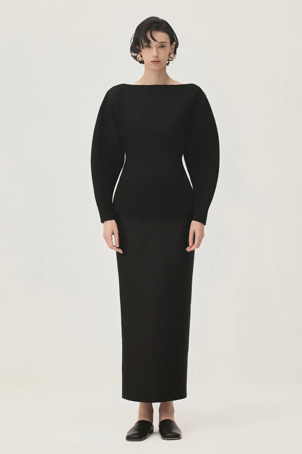 Thanh An Pegged Back Slit Taffeta Midi Skirt