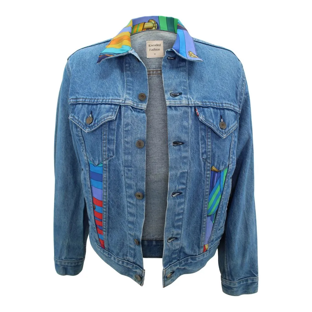Vintage Denim Jacket Reclaimed With Silk "Sangles" Scarf