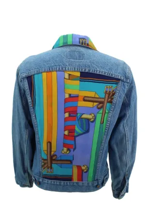 Vintage Denim Jacket Reclaimed With Silk "Sangles" Scarf