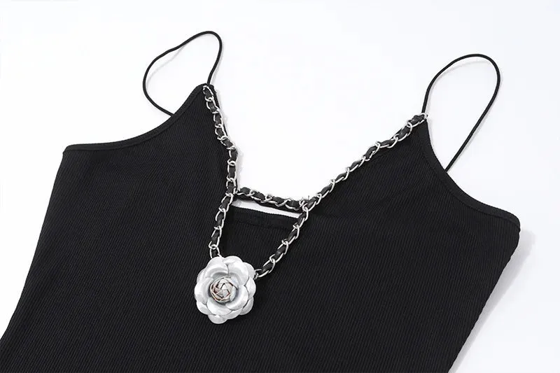 Women Skater Cutout Mini Dress with Decorative Chain