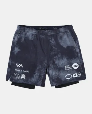 Yogger Train 2-In-1 Elastic Waist Workout Shorts 17" - RVCA Black Tie Dye